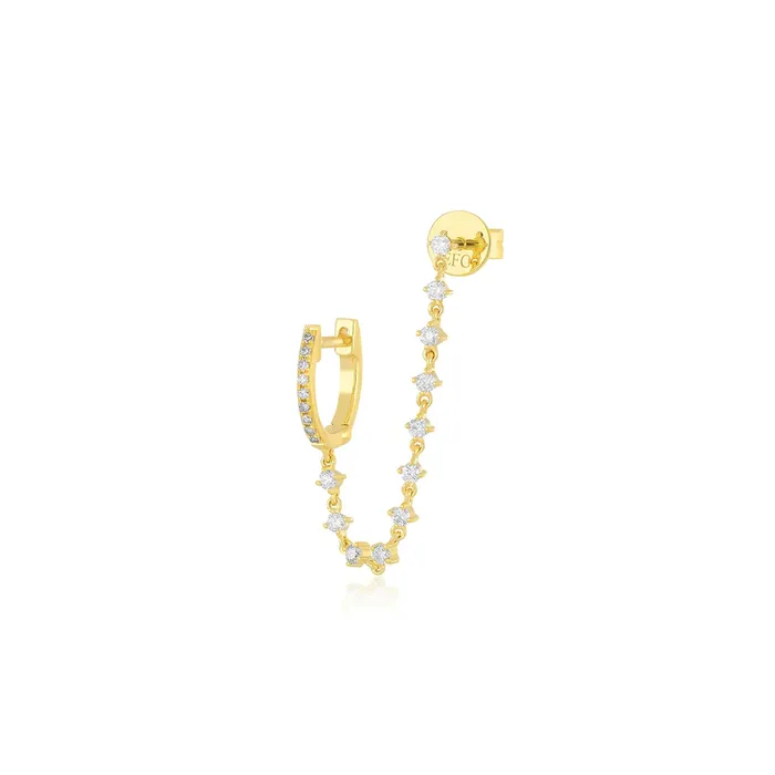 Earrings ef collection Diamond Mini Huggie Prong Set Chain Stud Earring