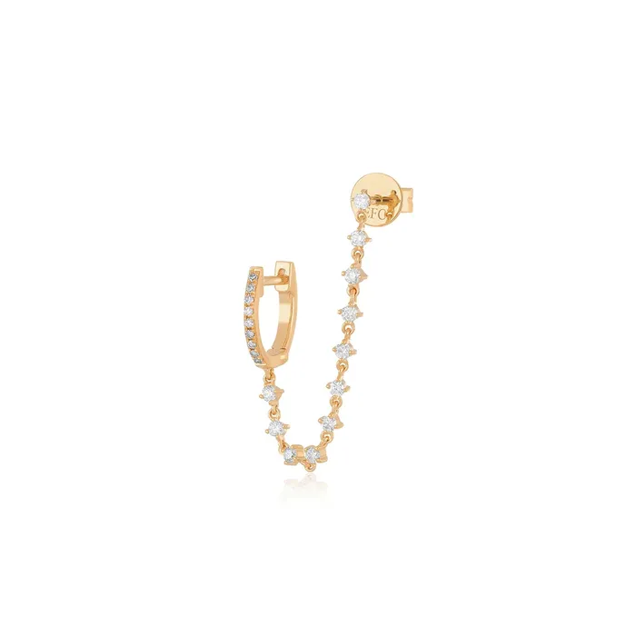 Earrings ef collection Diamond Mini Huggie Prong Set Chain Stud Earring