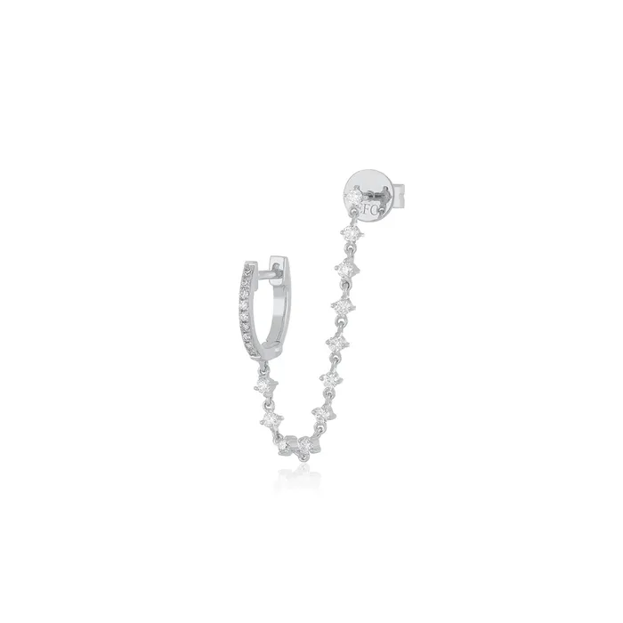 Earrings ef collection Diamond Mini Huggie Prong Set Chain Stud Earring