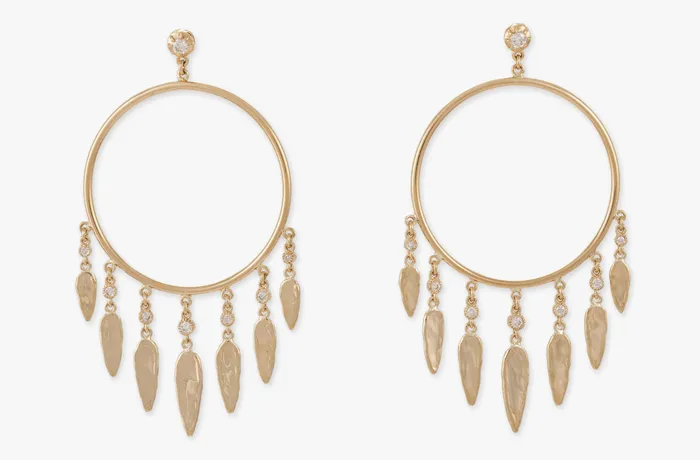 JACQUIE AICHE Earrings FRONT FACING 7 DIAMOND HAMMERED ELONGATED TEARDROP SHAKER HOOPS JACQUIE AICHE Earrings FRONT FACING 7 DIAMOND HAMMERED ELONGATED TEARDROP SHAKER HOOPS