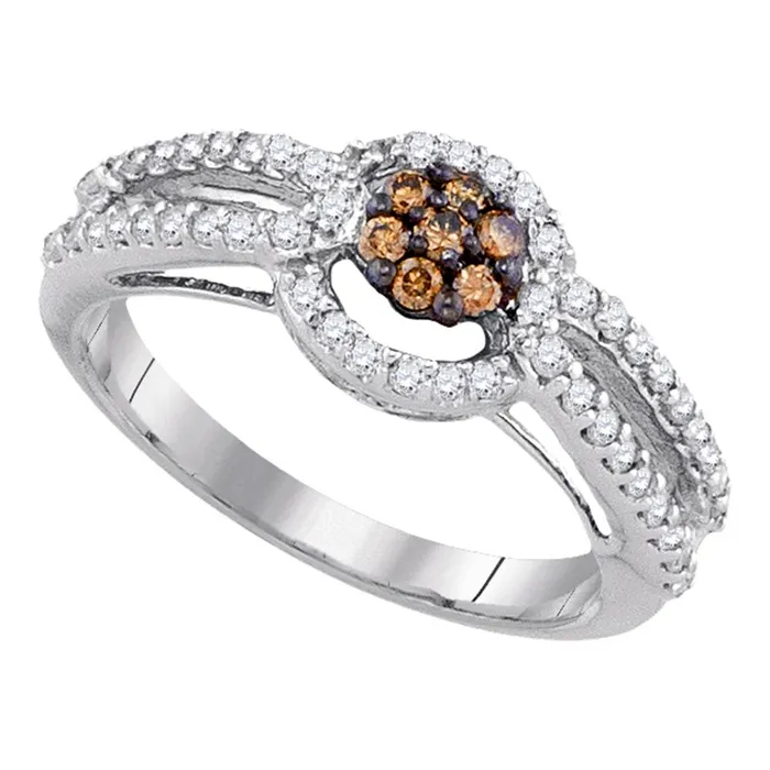 10kt White Gold Womens Round Brown Color Enhanced Diamond Cluster Bridal Wedding Engagement Ring 12 Cttw mayamila Rings 10kt White Gold Womens Round Brown Color Enhanced Diamond Cluster Bridal Wedding Engagement Ring 12 Cttw mayamila Rings
