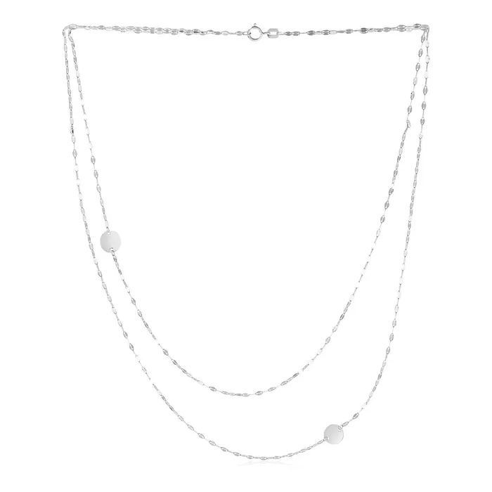 14k White Gold Two Strand Necklace with Disc MayaMila Necklaces