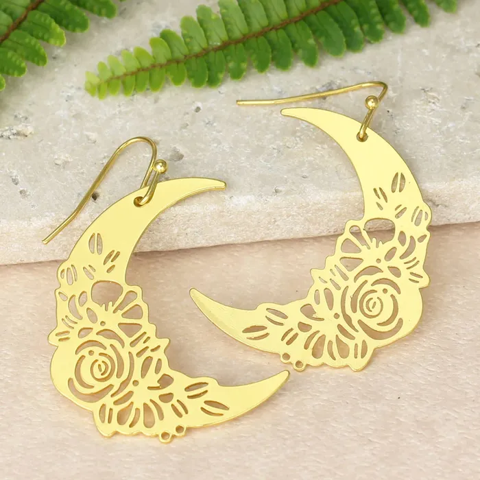 Lunar Flowers Gold Crescent Earrings ZAD Earrings