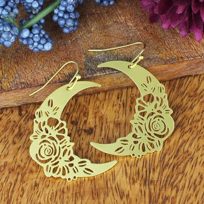 Lunar Flowers Gold Crescent Earrings ZAD Earrings