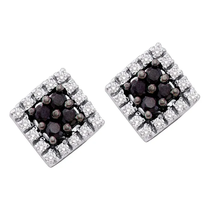 mayamila 10kt White Gold Womens Round Black Color Enhanced Diamond Square Cluster Screwback Earrings 14 Cttw Earrings mayamila 10kt White Gold Womens Round Black Color Enhanced Diamond Square Cluster Screwback Earrings 14 Cttw Earrings