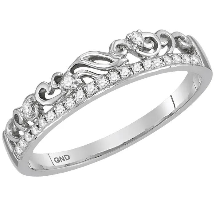 mayamila 10kt White Gold Womens Round Diamond Floral Accent Stackable Band Ring 112 Cttw Rings mayamila 10kt White Gold Womens Round Diamond Floral Accent Stackable Band Ring 112 Cttw Rings