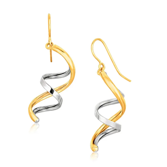 MayaMila Earrings 14k Two Tone Gold Double Helix Polished Dangling Earrings