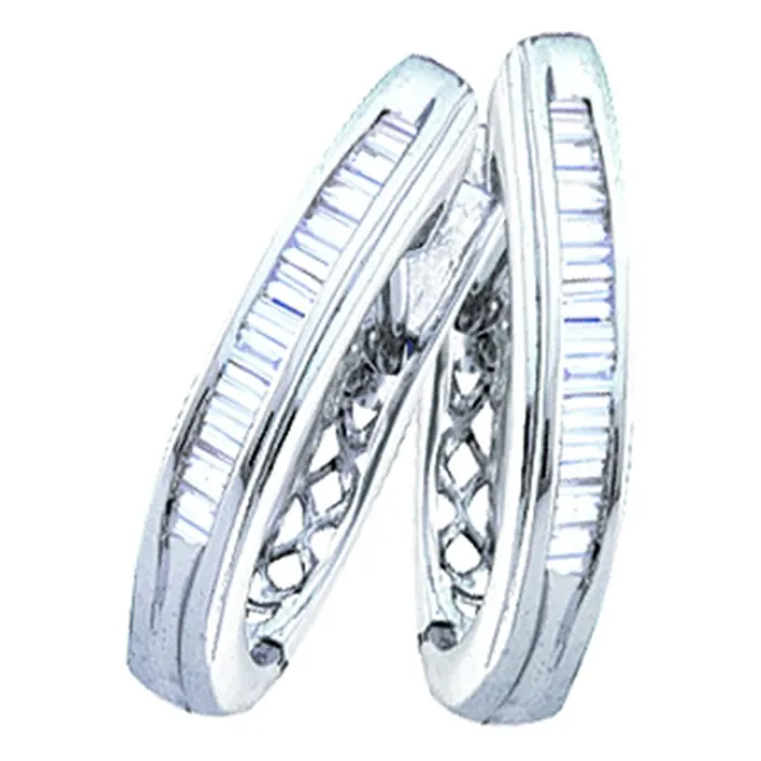 mayamila Earrings Sterling Silver Baguette Diamond Channelset Womens Oblong Hoop Earrings 14 Cttw mayamila Earrings Sterling Silver Baguette Diamond Channelset Womens Oblong Hoop Earrings 14 Cttw