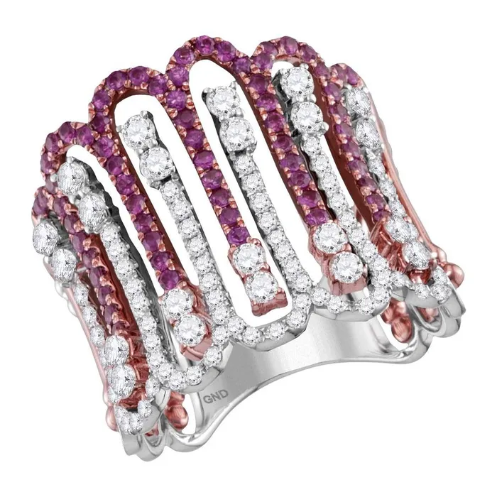 mayamila Rings 10kt Twotone Gold Womens Round Natural Ruby Diamond Stripe Fashion Ring 134 Cttw mayamila Rings 10kt Twotone Gold Womens Round Natural Ruby Diamond Stripe Fashion Ring 134 Cttw