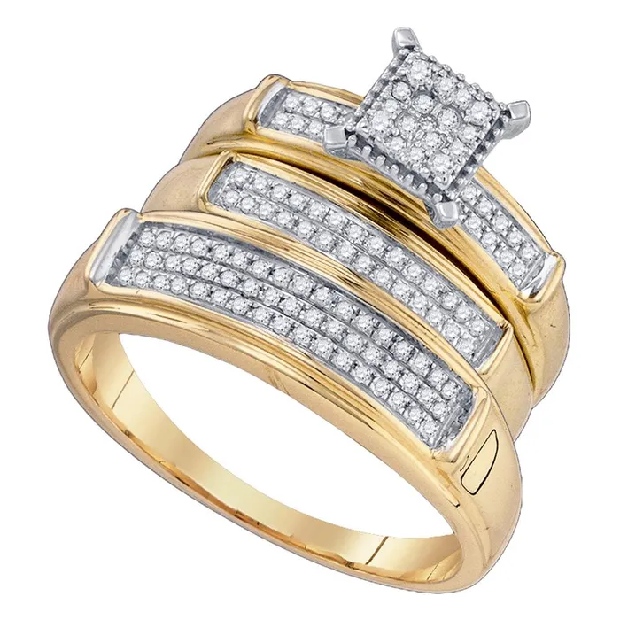 mayamila Rings 10kt Yellow Gold His Hers Round Diamond Cluster Matching Bridal Wedding Ring Band Set 38 Cttw mayamila Rings 10kt Yellow Gold His Hers Round Diamond Cluster Matching Bridal Wedding Ring Band Set 38 Cttw