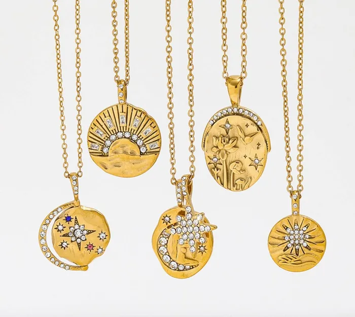 Mini Pendant Talisman Protect 14K Gold Steel Necklace HoopLa Style Necklaces