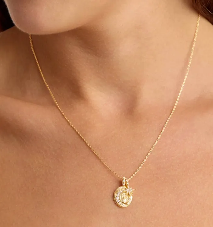 Mini Pendant Talisman Protect 14K Gold Steel Necklace HoopLa Style Necklaces