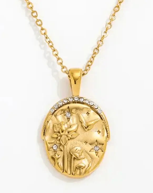 Mini Pendant Talisman Protect 14K Gold Steel Necklace HoopLa Style Necklaces