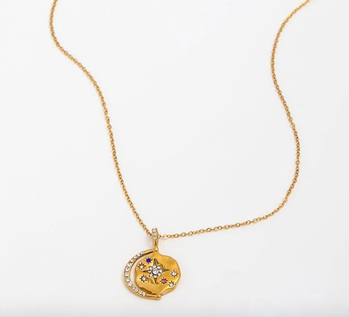 Mini Pendant Talisman Protect 14K Gold Steel Necklace HoopLa Style Necklaces