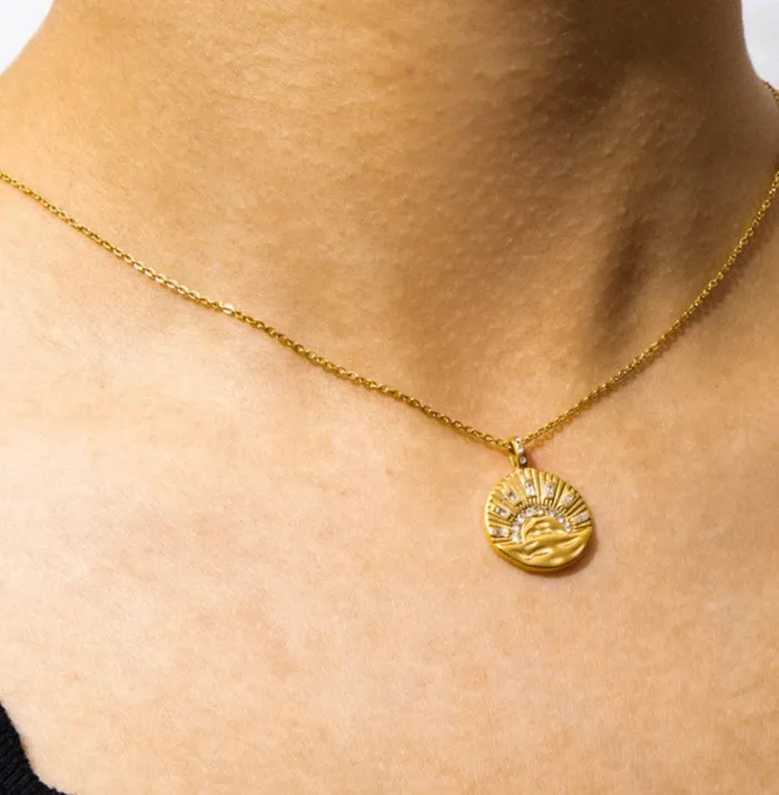 Mini Pendant Talisman Protect 14K Gold Steel Necklace HoopLa Style Necklaces