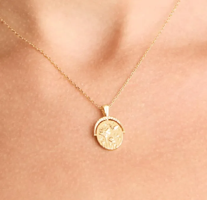 Mini Pendant Talisman Protect 14K Gold Steel Necklace HoopLa Style Necklaces