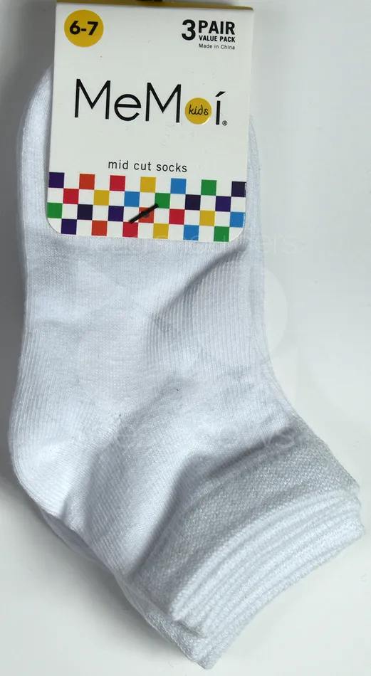 Rings Memoi Memoi Kids Mid Cut Socks 3Pack White MK556