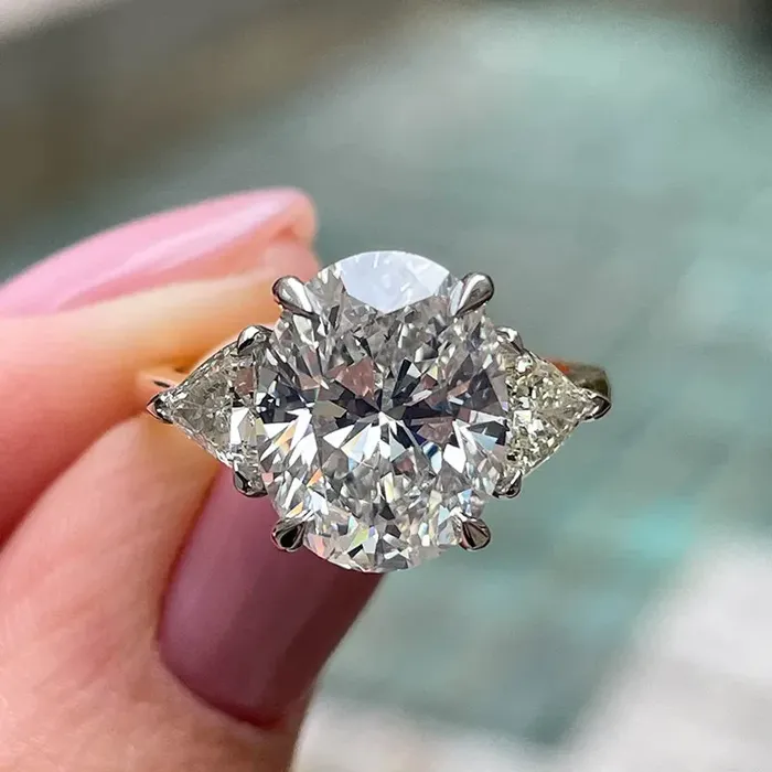 Rings shineofdiamond TwoTone Oval Cut Three Stone Engagement Ring In Sterling Silver
