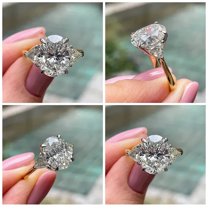 Rings shineofdiamond TwoTone Oval Cut Three Stone Engagement Ring In Sterling Silver