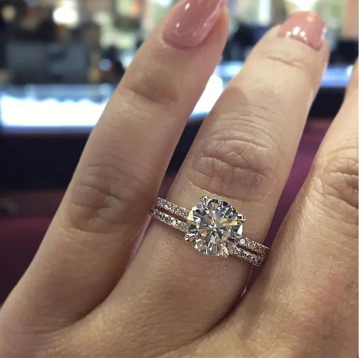 Rings Shineofidamond Rose Golden Tone Classic 4 Prong Round Cut Sterling Silver Bridal Set Rings Shineofidamond Rose Golden Tone Classic 4 Prong Round Cut Sterling Silver Bridal Set