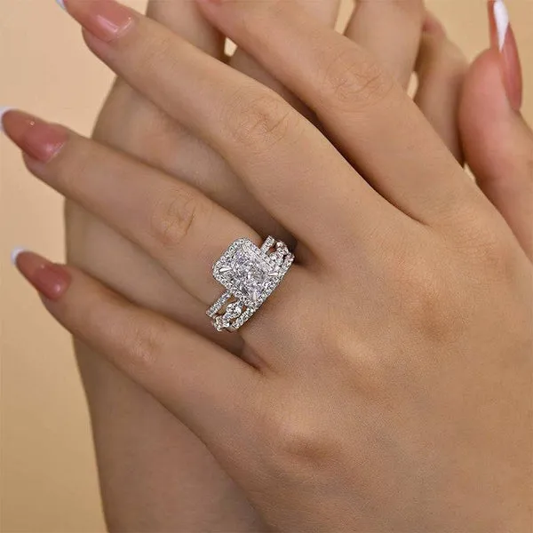 Shineofidamond Rings 3PC Gorgeous Halo Radiant Cut Bridal Set In Sterling Silver