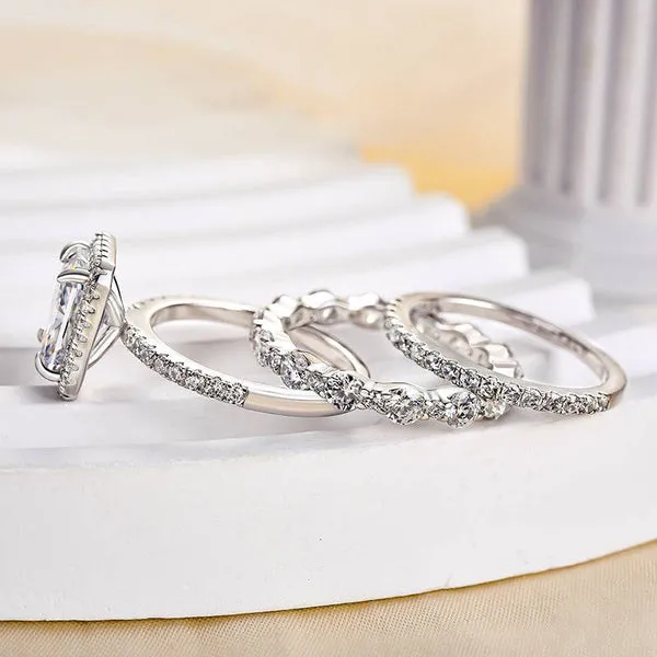 Shineofidamond Rings 3PC Gorgeous Halo Radiant Cut Bridal Set In Sterling Silver