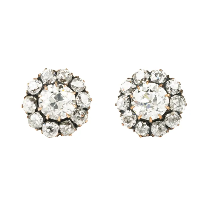 Bell Bird Antiques Early 20th Century Diamond Cluster Earrings Earrings Bell Bird Antiques Early 20th Century Diamond Cluster Earrings Earrings