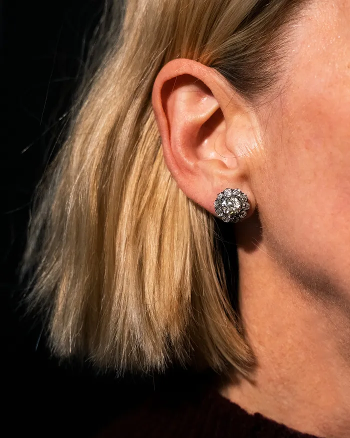 Bell Bird Antiques Early 20th Century Diamond Cluster Earrings Earrings