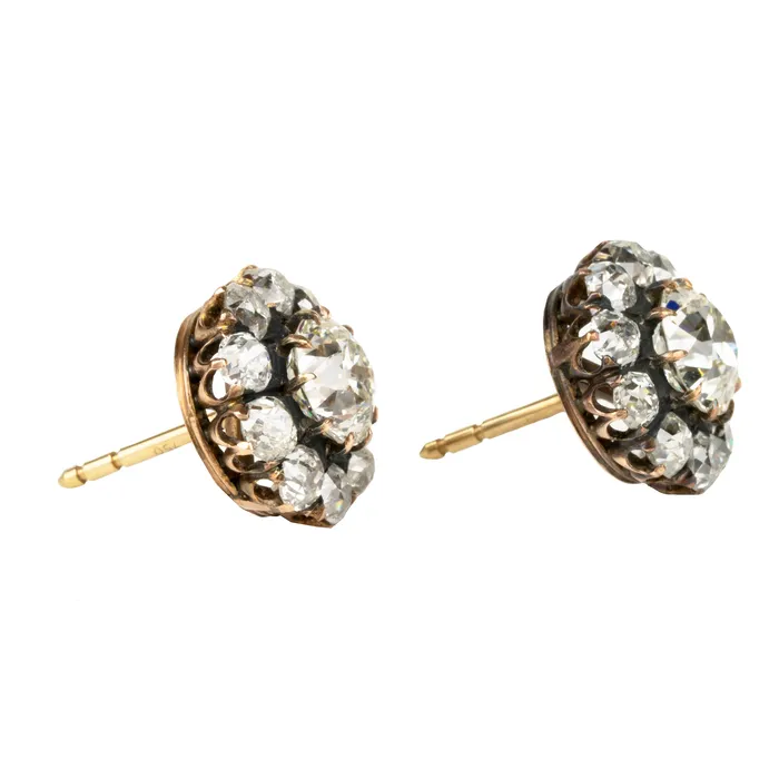 Bell Bird Antiques Early 20th Century Diamond Cluster Earrings Earrings