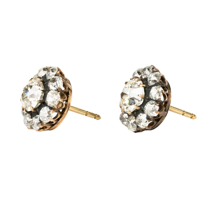 Bell Bird Antiques Early 20th Century Diamond Cluster Earrings Earrings