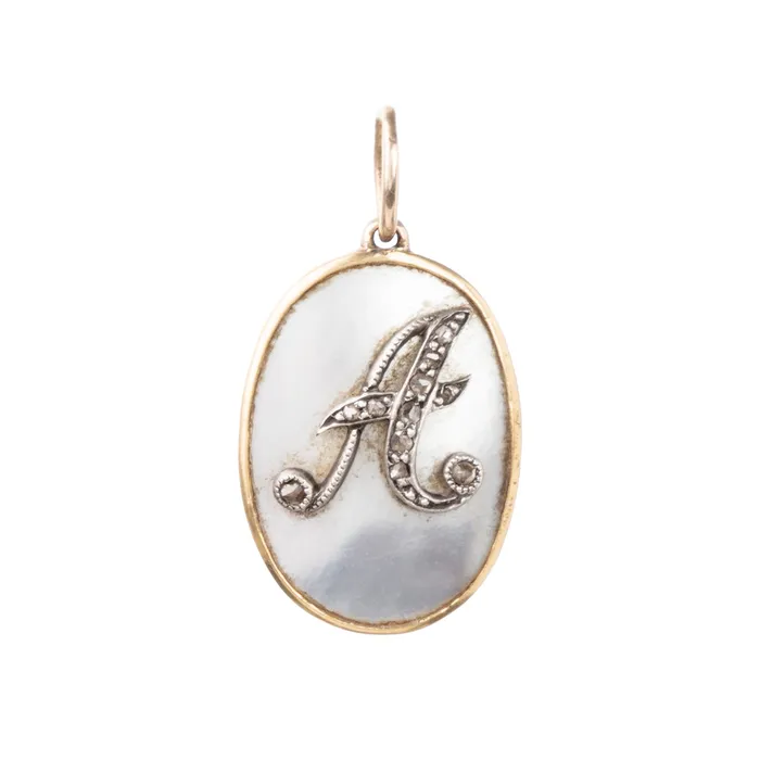 Bell Bird Antiques Necklaces EDWARDIAN MOTHER OF PEARL AND DIAMOND INITIAL A PENDANT