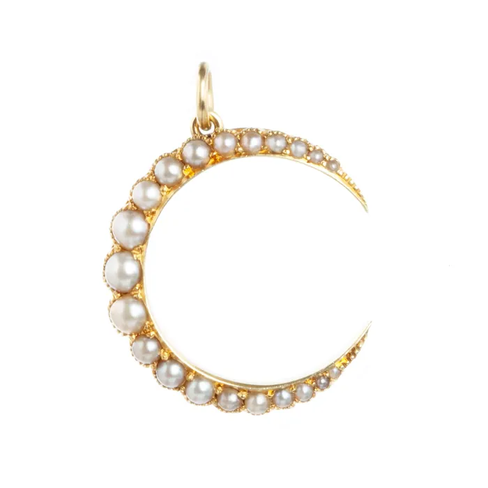 Bell Bird Antiques Necklaces Turn of the Century Crescent Moon Pendant