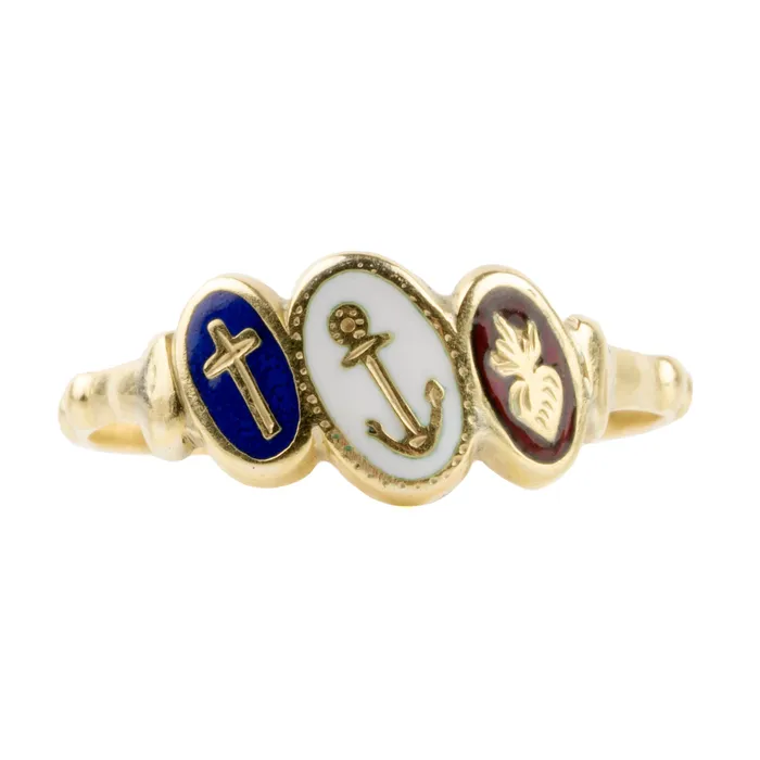 Bell Bird Antiques Rings 19th Century French Faith Hope and Charity Rosary Ring Bell Bird Antiques Rings 19th Century French Faith Hope and Charity Rosary Ring