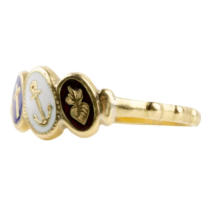 Bell Bird Antiques Rings 19th Century French Faith Hope and Charity Rosary Ring
