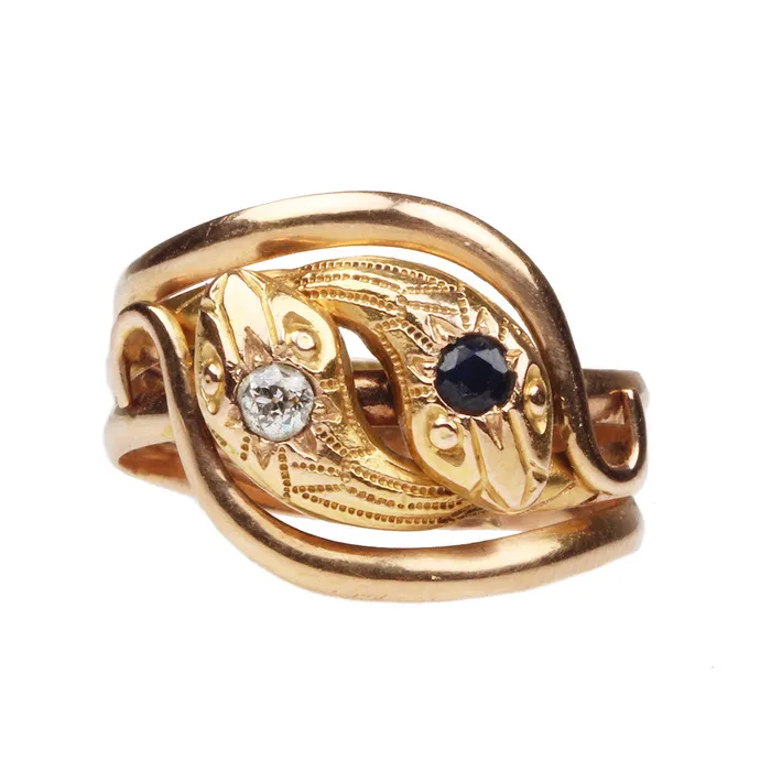 Edwardian Double Snake Ring Bell Bird Antiques Rings