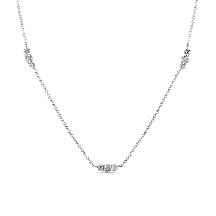FACETS OF FIRE Necklaces 14KWG 175CTW FOF DIA 3STONE STATIONS NECKLACE