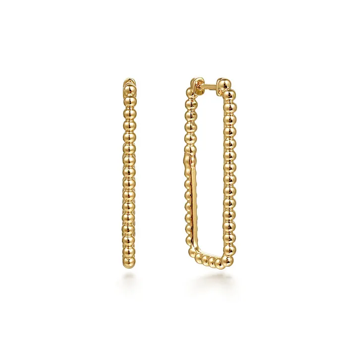 GABRIEL CO Earrings 14K Yellow Plain Gold Bujukan Beads 30mm Rectangle Hoop Earrings