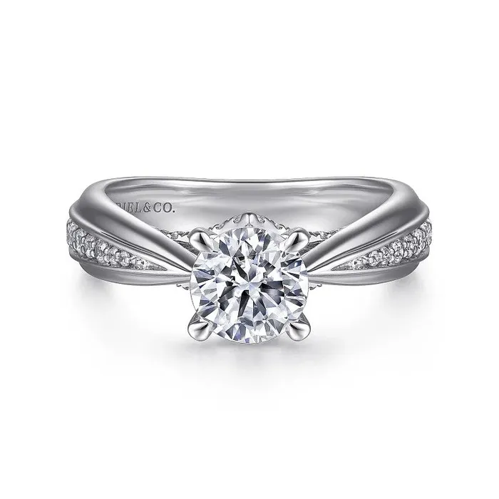 GABRIEL CO Rings Raiza 14K White Gold Wide Band Round Diamond Engagement Ring Setting Only GABRIEL CO Rings Raiza 14K White Gold Wide Band Round Diamond Engagement Ring Setting Only