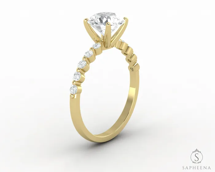 Juliet 10 Ct Round Cut Moissanite Engagement Ring With Marquise Side Stones Sapheena Jewelry Rings