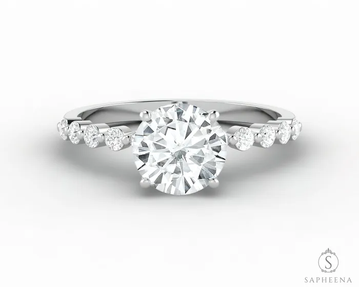 Juliet 10 Ct Round Cut Moissanite Engagement Ring With Marquise Side Stones Sapheena Jewelry Rings