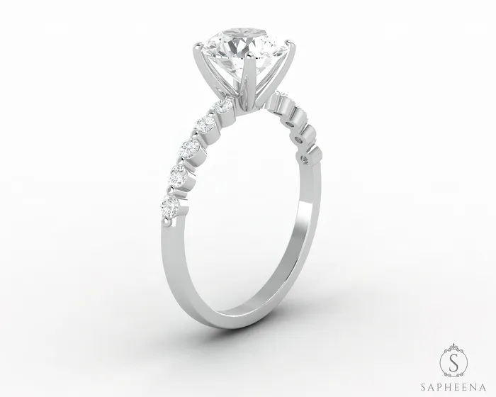 Juliet 10 Ct Round Cut Moissanite Engagement Ring With Marquise Side Stones Sapheena Jewelry Rings