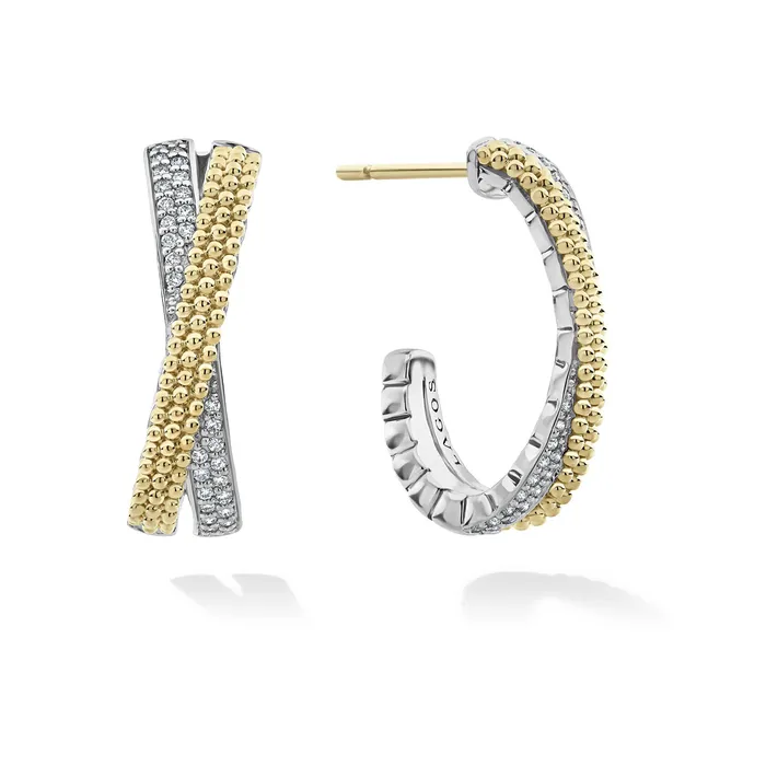 LAGOS Earrings Caviar Lux TwoTone Caviar X Diamond Hoop Earrings