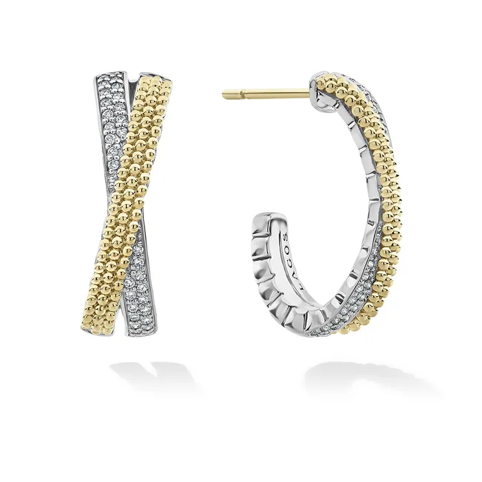 LAGOS Earrings Caviar Lux TwoTone Caviar X Diamond Hoop Earrings