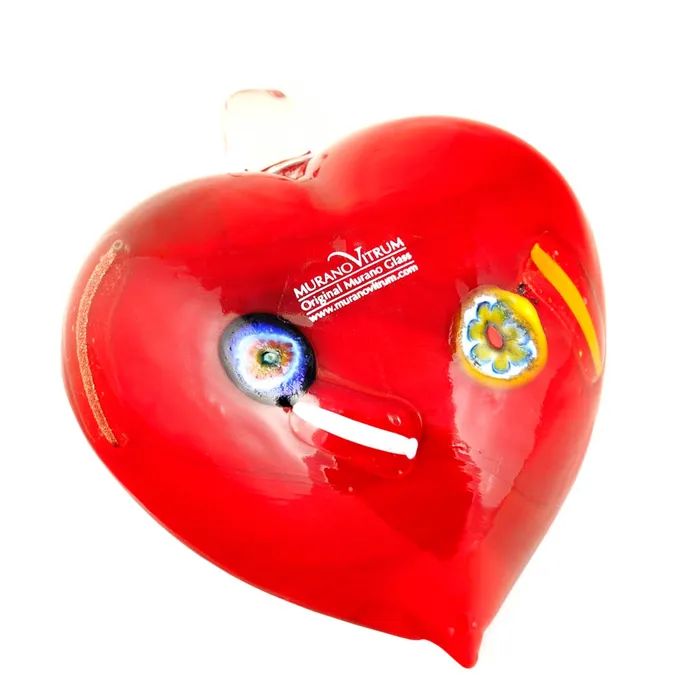 MuranoVItrum Necklaces Heart shaped Glass Christmas Ball Set of 6