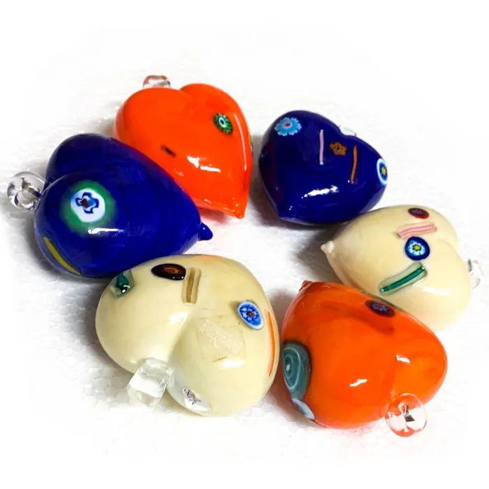 MuranoVItrum Necklaces Heart shaped Glass Christmas Ball Set of 6 MuranoVItrum Necklaces Heart shaped Glass Christmas Ball Set of 6