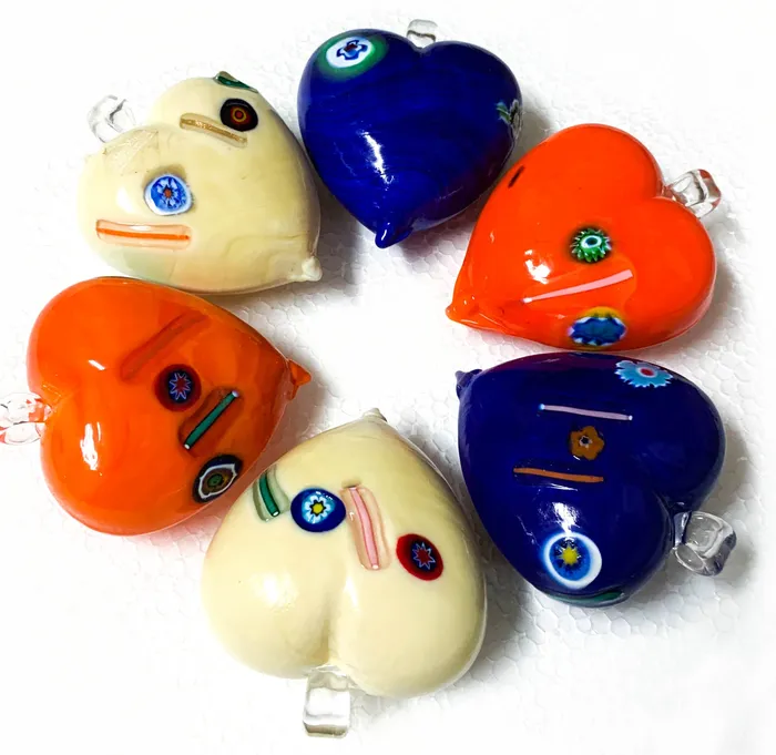 MuranoVItrum Necklaces Heart shaped Glass Christmas Ball Set of 6 MuranoVItrum Necklaces Heart shaped Glass Christmas Ball Set of 6