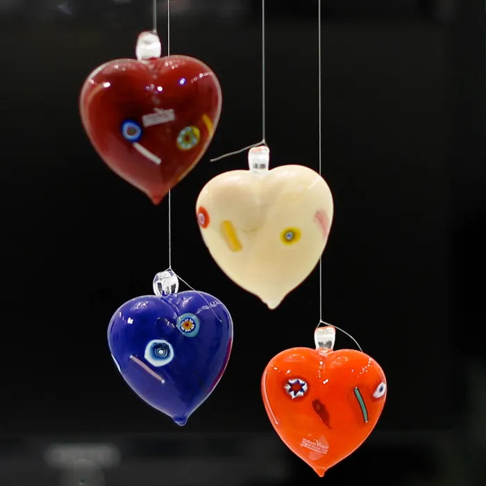MuranoVItrum Necklaces Heart shaped Glass Christmas Ball Set of 6 MuranoVItrum Necklaces Heart shaped Glass Christmas Ball Set of 6