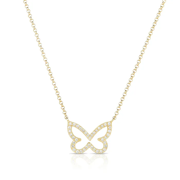 NicoleHD Jewelry Small Diamond Open Butterfly Necklace Necklaces