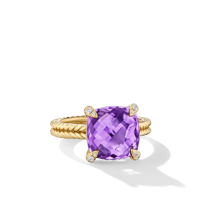 Rings Chatelaine Ring in 18K Yellow Gold with Amethyst and Diamonds 11mm David Yurman Rings Chatelaine Ring in 18K Yellow Gold with Amethyst and Diamonds 11mm David Yurman