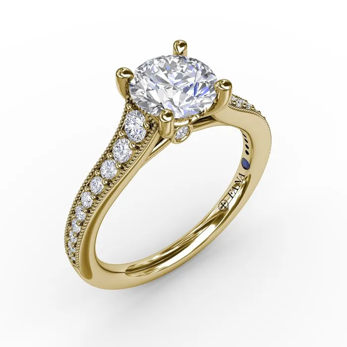 Rings FANA Classic Round Diamond Solitaire Engagement Ring With Milgrain Edge Rings FANA Classic Round Diamond Solitaire Engagement Ring With Milgrain Edge